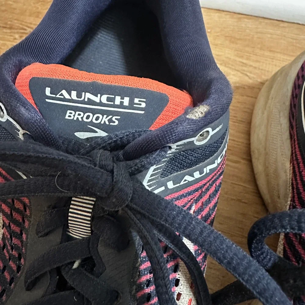 Brooks | Women's Launch 5 Navy Pink Orange Athletic Running Shoes, Size 8